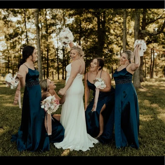 Navy blue satin size 8 prom/ bridesmaids/ formal dress - Picture 10 of 11